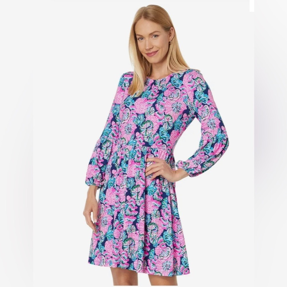 Lilly Pulitzer Auralia Dress Oyster Bay Navy Shroom With A View $178‎ Size L